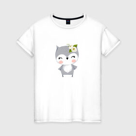 Женская футболка хлопок с принтом Сова в Белгороде, 100% хлопок | прямой крой, круглый вырез горловины, длина до линии бедер, слегка спущенное плечо | весна | птица | совушка | цветы