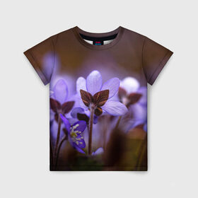 Детская футболка 3D с принтом хрупкий цветок фиалка в Белгороде, 100% гипоаллергенный полиэфир | прямой крой, круглый вырез горловины, длина до линии бедер, чуть спущенное плечо, ткань немного тянется | flowers | весна | лиловый | макро | нежный | природа | рост | свежесть | сиреневый | фиолетовый | хрупкий | цветик | цветок | цветочек | цветы
