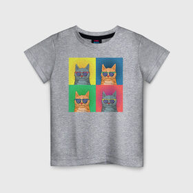 Детская футболка хлопок с принтом Pop Art Коты в Белгороде, 100% хлопок | круглый вырез горловины, полуприлегающий силуэт, длина до линии бедер | cat | cats | pop art cat | pop cat | кот | коты | кошка | поп арт кот