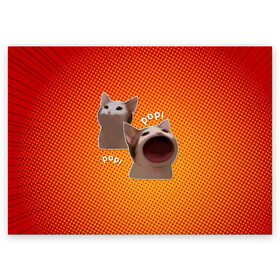Поздравительная открытка с принтом Cat Pop (Мем) в Белгороде, 100% бумага | плотность бумаги 280 г/м2, матовая, на обратной стороне линовка и место для марки
 | art | cat | mem | meme | memes | music | pop | retro | style | арт | буп | кот | котенок | котик | котэ | мем | мемы | музыка | ретро