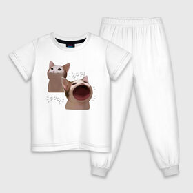 Детская пижама хлопок с принтом Cat Pop - Мем в Белгороде, 100% хлопок |  брюки и футболка прямого кроя, без карманов, на брюках мягкая резинка на поясе и по низу штанин
 | art | cat | mem | meme | memes | music | pop | retro | style | арт | буп | кот | котенок | котик | котэ | мем | мемы | музыка | ретро