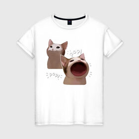 Женская футболка хлопок с принтом Cat Pop - Мем в Белгороде, 100% хлопок | прямой крой, круглый вырез горловины, длина до линии бедер, слегка спущенное плечо | art | cat | mem | meme | memes | music | pop | retro | style | арт | буп | кот | котенок | котик | котэ | мем | мемы | музыка | ретро