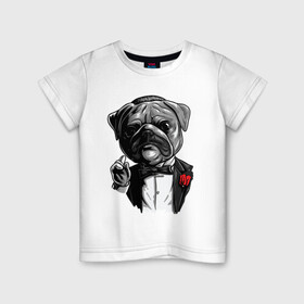 Детская футболка хлопок с принтом The Dogfather в Белгороде, 100% хлопок | круглый вырез горловины, полуприлегающий силуэт, длина до линии бедер | bulldog | dogfather | godfather | movie | pug | бульдог | крестный отец | мопс | фильм