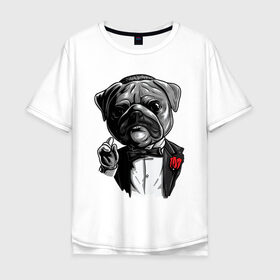 Мужская футболка хлопок Oversize с принтом The Dogfather в Белгороде, 100% хлопок | свободный крой, круглый ворот, “спинка” длиннее передней части | bulldog | dogfather | godfather | movie | pug | бульдог | крестный отец | мопс | фильм