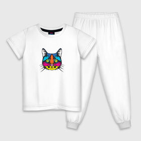 Детская пижама хлопок с принтом Pop art Cat в Белгороде, 100% хлопок |  брюки и футболка прямого кроя, без карманов, на брюках мягкая резинка на поясе и по низу штанин
 | art | cat | colors | paints | pop | riot | арт | буйство | буп | кот | кошка | краски | поп