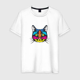Мужская футболка хлопок с принтом Pop art Cat в Белгороде, 100% хлопок | прямой крой, круглый вырез горловины, длина до линии бедер, слегка спущенное плечо. | art | cat | colors | paints | pop | riot | арт | буйство | буп | кот | кошка | краски | поп