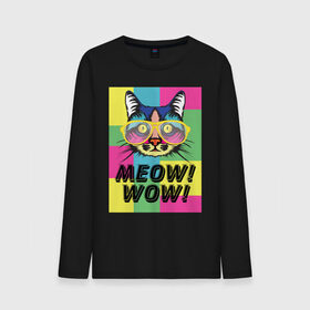 Мужской лонгслив хлопок с принтом Pop Cat | Meow Wow! в Белгороде, 100% хлопок |  | cat | kitty | meow | popcat | wow | кот | кошка | мяв | мяу | поп кет | поп кошка