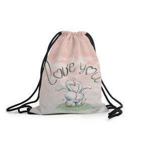 Рюкзак-мешок 3D с принтом Люблю тебя в Белгороде, 100% полиэстер | плотность ткани — 200 г/м2, размер — 35 х 45 см; лямки — толстые шнурки, застежка на шнуровке, без карманов и подкладки | влюбленные | зайчики | любовь | розовый | сердце