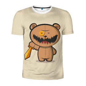 Мужская футболка 3D спортивная с принтом МИШКА в Белгороде, 100% полиэстер с улучшенными характеристиками | приталенный силуэт, круглая горловина, широкие плечи, сужается к линии бедра | злой | игрушка | любовь | медвежонок | мишка | ужасы | юмор