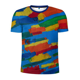 Мужская футболка 3D спортивная с принтом Разноцветная абстракция в Белгороде, 100% полиэстер с улучшенными характеристиками | приталенный силуэт, круглая горловина, широкие плечи, сужается к линии бедра | абстракция | картина | масло | полосы | холст | цвет | яркость