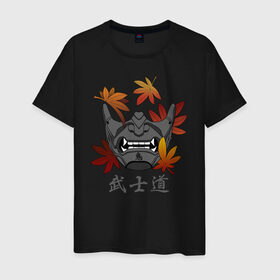Мужская футболка хлопок с принтом Бусидо в Белгороде, 100% хлопок | прямой крой, круглый вырез горловины, длина до линии бедер, слегка спущенное плечо. | Тематика изображения на принте: budo | bushido | demon | ghost of tsushima | japan | katana | ninja | oni | samurai | shinobi | style | анбу | будо | бусидо | демон | иероглифы | катана | клен | ниндзя | они | призрак цусимы | самурай | тенгу | тэнгу | шиноби | японская м