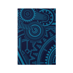 Обложка для паспорта матовая кожа с принтом Steampunk Mechanic Blue в Белгороде, натуральная матовая кожа | размер 19,3 х 13,7 см; прозрачные пластиковые крепления | Тематика изображения на принте: gears | mechanics | mechanism | steampunk | механизм | механика | стимпанк | шестеренки