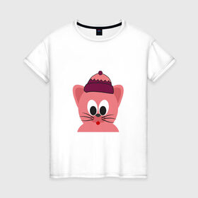 Женская футболка хлопок с принтом Розовый котенок в Белгороде, 100% хлопок | прямой крой, круглый вырез горловины, длина до линии бедер, слегка спущенное плечо | домашний любимец | кот | котенок | кошка | мяу | розовый