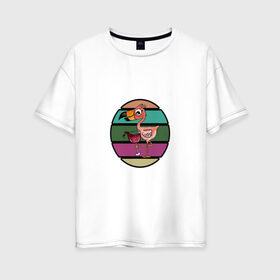 Женская футболка хлопок Oversize с принтом Пьющий фламинго в Белгороде, 100% хлопок | свободный крой, круглый ворот, спущенный рукав, длина до линии бедер
 | Тематика изображения на принте: пернатые | пить сок | птица | розовые перья | фламинго