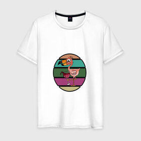 Мужская футболка хлопок с принтом Пьющий фламинго в Белгороде, 100% хлопок | прямой крой, круглый вырез горловины, длина до линии бедер, слегка спущенное плечо. | Тематика изображения на принте: пернатые | пить сок | птица | розовые перья | фламинго