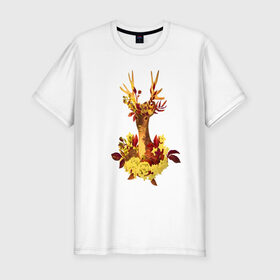 Мужская футболка хлопок Slim с принтом Олень в Белгороде, 92% хлопок, 8% лайкра | приталенный силуэт, круглый вырез ворота, длина до линии бедра, короткий рукав | животное | зверь | лесной олень | олень | рога