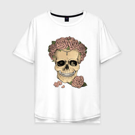 Мужская футболка хлопок Oversize с принтом Skull Roses в Белгороде, 100% хлопок | свободный крой, круглый ворот, “спинка” длиннее передней части | art | body | bones | dead | drawing | face | graffiti | head | roses | skeleton | skul | skull | ад | арт | голова | граффити | зло | кости | лицо | металл | нарисованный | розы | рок | скелет | скул | скулл | три черепа | тьма