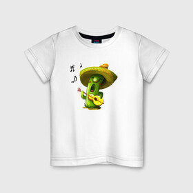 Детская футболка хлопок с принтом Кактус в Белгороде, 100% хлопок | круглый вырез горловины, полуприлегающий силуэт, длина до линии бедер | гитара | горшок | кактусик | песня | цветы