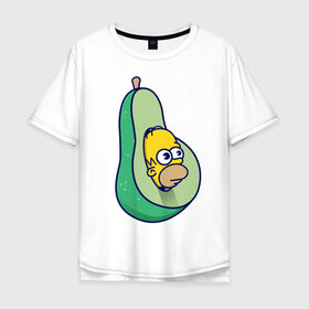 Мужская футболка хлопок Oversize с принтом Гомер авокадо в Белгороде, 100% хлопок | свободный крой, круглый ворот, “спинка” длиннее передней части | авокадо | гомер | гомер авокадо | гомер симпсон | еда | пища | популярные иллюстрации | симсоны