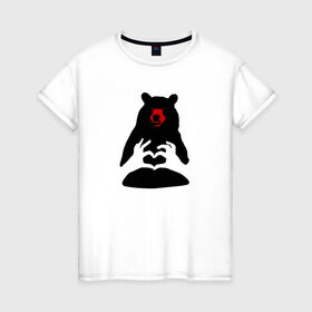 Женская футболка хлопок с принтом Mishka в Белгороде, 100% хлопок | прямой крой, круглый вырез горловины, длина до линии бедер, слегка спущенное плечо | animal | bear | girl | love | голова | животное | животные | зверь | любовь | медведь | михаил | миша | мишка | сердечко | сердце | хищник