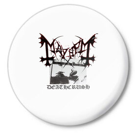 Значок с принтом Mayhem в Белгороде,  металл | круглая форма, металлическая застежка в виде булавки | black | mayhem | metal | music | rock | skull | блэк | гитара | группа | метал | музыка | рок | череп | электрогитара