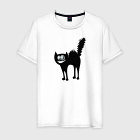 Мужская футболка хлопок с принтом Забавный Кот в Белгороде, 100% хлопок | прямой крой, круглый вырез горловины, длина до линии бедер, слегка спущенное плечо. | animals | beast | eyes | глаза | животные | забавный | звери | зубы | кот | котенок | кошка | прикол | пушистый | смешной | черный