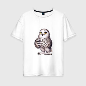 Женская футболка хлопок Oversize с принтом мудрая сова в Белгороде, 100% хлопок | свободный крой, круглый ворот, спущенный рукав, длина до линии бедер
 | знания | крылья | мудрая | мудрость | птица | птичка | сова | совенок | совушка | сыч | филин | философ | хитрая