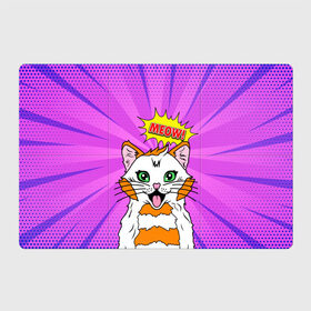 Магнитный плакат 3Х2 с принтом Meow Pop Art Cat в Белгороде, Полимерный материал с магнитным слоем | 6 деталей размером 9*9 см | Тематика изображения на принте: comics | kitty | meow | pop art | pop cat | retro | арт | белый кот | взгляд | глаза | голова кота | животные | киска | комикс | кот | кошак | кошечка | мем | мультяшный | мур мур | мяу | поп арт | прикол | пушистик | ретро