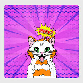 Магнитный плакат 3Х3 с принтом Meow Pop Art Cat в Белгороде, Полимерный материал с магнитным слоем | 9 деталей размером 9*9 см | comics | kitty | meow | pop art | pop cat | retro | арт | белый кот | взгляд | глаза | голова кота | животные | киска | комикс | кот | кошак | кошечка | мем | мультяшный | мур мур | мяу | поп арт | прикол | пушистик | ретро