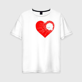 Женская футболка хлопок Oversize с принтом Broken heart with cat в Белгороде, 100% хлопок | свободный крой, круглый ворот, спущенный рукав, длина до линии бедер
 | cat | heart | humor | valenday | валентина | валентинка | кошка | сердце | юмор