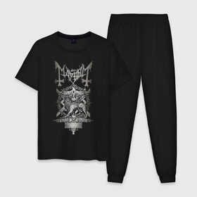 Мужская пижама хлопок с принтом MAYHEM в Белгороде, 100% хлопок | брюки и футболка прямого кроя, без карманов, на брюках мягкая резинка на поясе и по низу штанин
 | black metal | mayhem | блэк метал | группа | мейхем | метал | рок