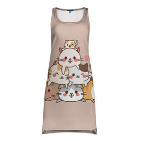 Платье-майка 3D с принтом Игривые кошки в Белгороде, 100% полиэстер | полуприлегающий силуэт, широкие бретели, круглый вырез горловины, удлиненный подол сзади. | кошка королева | кошки | кошки love | с кошками | хитрая кошка