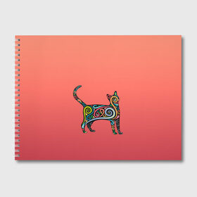 Альбом для рисования с принтом внутренний кот арт в Белгороде, 100% бумага
 | матовая бумага, плотность 200 мг. | Тематика изображения на принте: арт | внутренний зверь | дудлинг | завитушки | киса | кот | котик | котэ | кошка | узор | хиппи | яркий