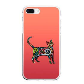 Чехол для iPhone 7Plus/8 Plus матовый с принтом внутренний кот арт в Белгороде, Силикон | Область печати: задняя сторона чехла, без боковых панелей | арт | внутренний зверь | дудлинг | завитушки | киса | кот | котик | котэ | кошка | узор | хиппи | яркий