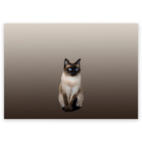 Поздравительная открытка с принтом Сиамский кот голубые глаза в Белгороде, 100% бумага | плотность бумаги 280 г/м2, матовая, на обратной стороне линовка и место для марки
 | арт | бежевый | градиент | киса | коричневый | кот | котейка | котенок | котик | котэ | кошка | реализм | сиамец | сиамский