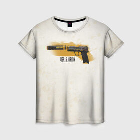 Женская футболка 3D с принтом Counter-Strike | USP-S Orion в Белгороде, 100% полиэфир ( синтетическое хлопкоподобное полотно) | прямой крой, круглый вырез горловины, длина до линии бедер | counter strike | cs go | usp s | контр страйк | кс го | оружие | пистолет