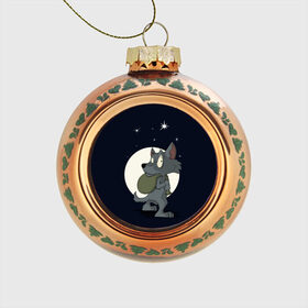 Стеклянный ёлочный шар с принтом Серый волчонок в Белгороде, Стекло | Диаметр: 80 мм | графика | звезды | ночь | персонаж | природа | рисунок | сказка | сон | хищник
