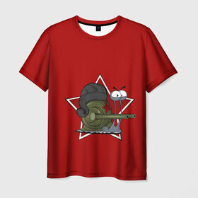 Мужская футболка 3D с принтом Улитка танкист в Белгороде, 100% полиэфир | прямой крой, круглый вырез горловины, длина до линии бедер | графика | звезда | персонаж | природа | рисунок | шлемофон