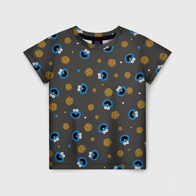Детская футболка 3D с принтом Cookie Monster в Белгороде, 100% гипоаллергенный полиэфир | прямой крой, круглый вырез горловины, длина до линии бедер, чуть спущенное плечо, ткань немного тянется | коржик | монстр | мультик | мультфильм | персонаж | печенье | текстура | улица сезам