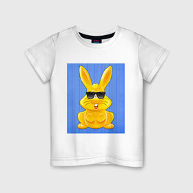 Детская футболка хлопок с принтом Харитон в очках в Белгороде, 100% хлопок | круглый вырез горловины, полуприлегающий силуэт, длина до линии бедер | детям | желейный | желейный заяц | желтый заяц | кролик | харитон | харитон в очках | харитошка