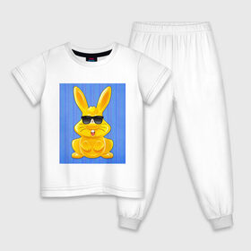 Детская пижама хлопок с принтом Харитон в очках в Белгороде, 100% хлопок |  брюки и футболка прямого кроя, без карманов, на брюках мягкая резинка на поясе и по низу штанин
 | детям | желейный | желейный заяц | желтый заяц | кролик | харитон | харитон в очках | харитошка