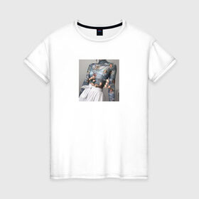 Женская футболка хлопок с принтом Aesthetik в Белгороде, 100% хлопок | прямой крой, круглый вырез горловины, длина до линии бедер, слегка спущенное плечо | ангелы | белый | небо | нежность | цветы | эстэтика