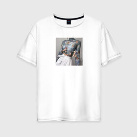 Женская футболка хлопок Oversize с принтом Aesthetik в Белгороде, 100% хлопок | свободный крой, круглый ворот, спущенный рукав, длина до линии бедер
 | ангелы | белый | небо | нежность | цветы | эстэтика