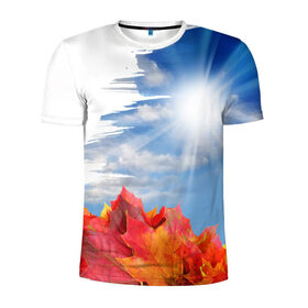 Мужская футболка 3D спортивная с принтом Autumn в Белгороде, 100% полиэстер с улучшенными характеристиками | приталенный силуэт, круглая горловина, широкие плечи, сужается к линии бедра | autumn | листья | небо | облака | рисунок | солнце