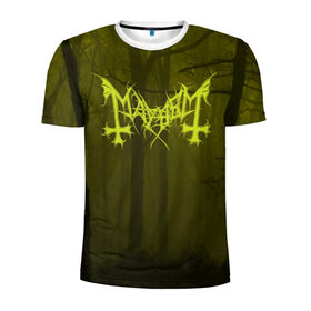 Мужская футболка 3D спортивная с принтом Mayhem forest в Белгороде, 100% полиэстер с улучшенными характеристиками | приталенный силуэт, круглая горловина, широкие плечи, сужается к линии бедра | black metal | mayhem | блэк | блэк метал | мейхем | мэйхем | мэйхэм | рок группы
