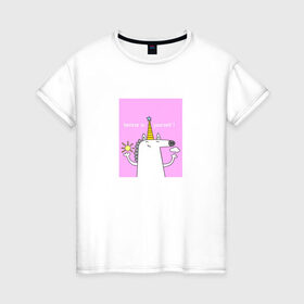Женская футболка хлопок с принтом Верь в себя! в Белгороде, 100% хлопок | прямой крой, круглый вырез горловины, длина до линии бедер, слегка спущенное плечо | верь в себя | животные | милый единорог | мотивация | мультфильм | радуга