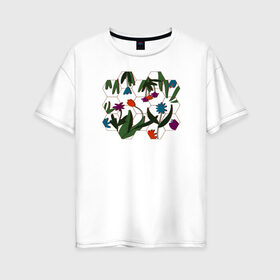Женская футболка хлопок Oversize с принтом Цветочный мир в Белгороде, 100% хлопок | свободный крой, круглый ворот, спущенный рукав, длина до линии бедер
 | flowers | природа | растения | цветы