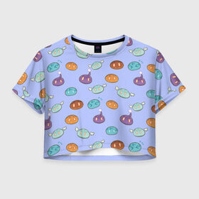 Женская футболка Crop-top 3D с принтом Слаймы в Белгороде, 100% полиэстер | круглая горловина, длина футболки до линии талии, рукава с отворотами | genshin | genshin impact | slime | геншин | геншин импакт | паттерн | слаймы