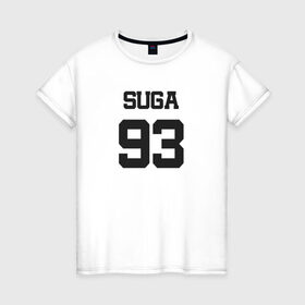 Женская футболка хлопок с принтом BTS - Suga 93 в Белгороде, 100% хлопок | прямой крой, круглый вырез горловины, длина до линии бедер, слегка спущенное плечо | agust | agust d | boysband | bts | k pop | korea | korean | music | suga | suga 93 | бтс | к поп | кей поп | корейская | корейский | корея | кпоп | музыка | суга | шуга | шуга 93