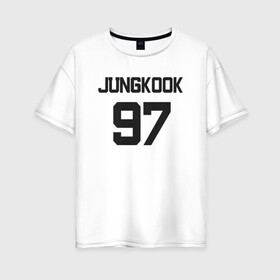 Женская футболка хлопок Oversize с принтом BTS - Jungkook 97 в Белгороде, 100% хлопок | свободный крой, круглый ворот, спущенный рукав, длина до линии бедер
 | boysband | bts | jungkook | jungkook 97 | k pop | korea | korean | music | бтс | джонгук | к поп | кей поп | корейская | корейский | корея | кпоп | музыка | чонгук